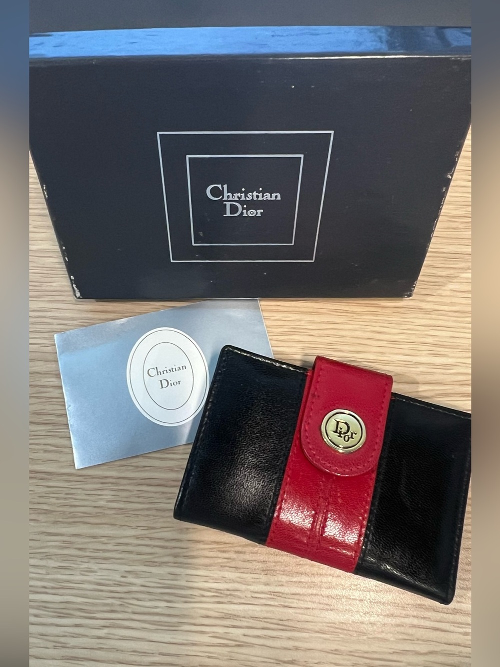 Christian Dior Black & Red Leather key holder